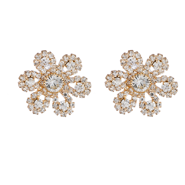 Daisy Bloom American Diamond Floral Stud Earrings | Gold‑Plated Sparkle