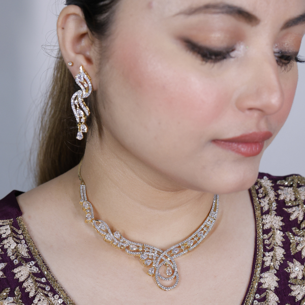 Gold Plated  White AD Emebllished Jewellery Set