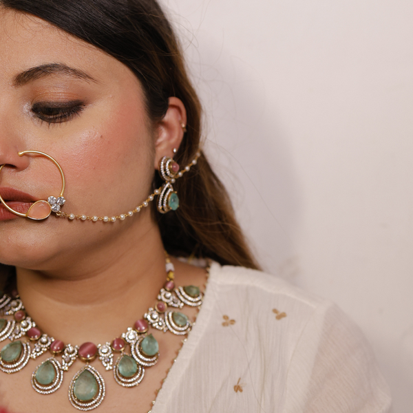 Gold Plated Light Pink Stone Nose Ring