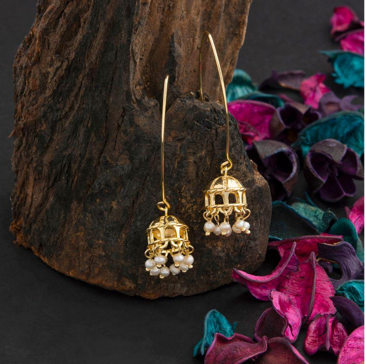 24 Carat Guaranteed Gold Plated Freshwater Natural Cultural Dangle Pearl Jhumka Threader Earring- PER 2141 - Trendisia