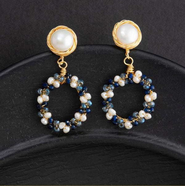 24 Carat Guaranteed Gold Plated Freshwater Natural Cultural Pearl Wire Wrapped of Round Shaped Beads Fashion Drop Earring- PER 2135 - Trendisia