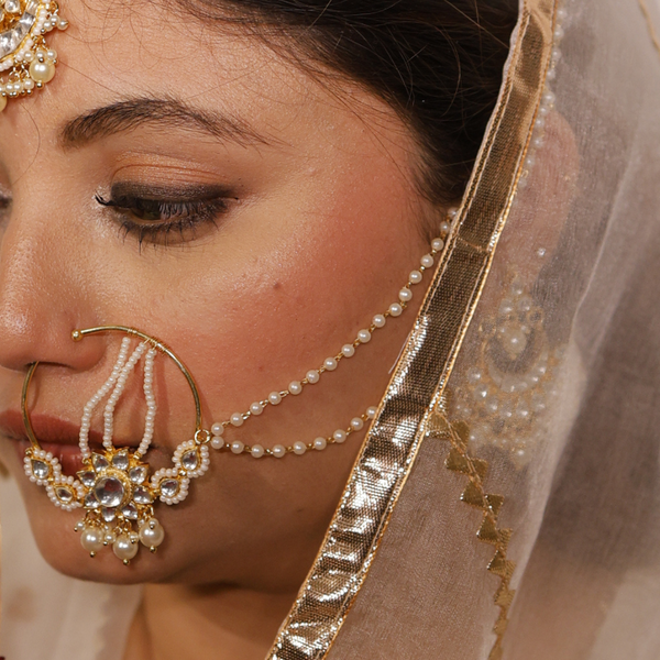 Gold Plated Pachi Jadau Kundan Bridal Nath Nose Ring for Wom