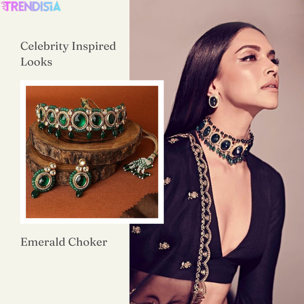 Brass and Emerald Choker Jewellery Set & Girls (Gold)