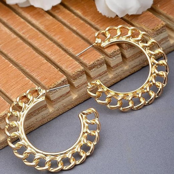 Gold Chain Link Hoop Earrings – Bold & Stylish Statement J