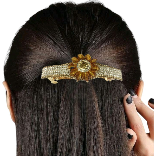 Gold-Plated Brown & White Rhinestone Hair Pin