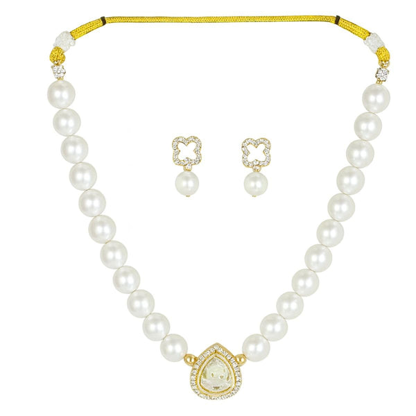 Iksava AAA Glass Double Coated Shining Pearl Beaded Necklace with Matching Earrings Set with Poli Kundan Charm Center Pendant with Adjustable String Dori Elegant Bridal & Festive Jewelry for Women & Girls(1Neklace With Earrings)