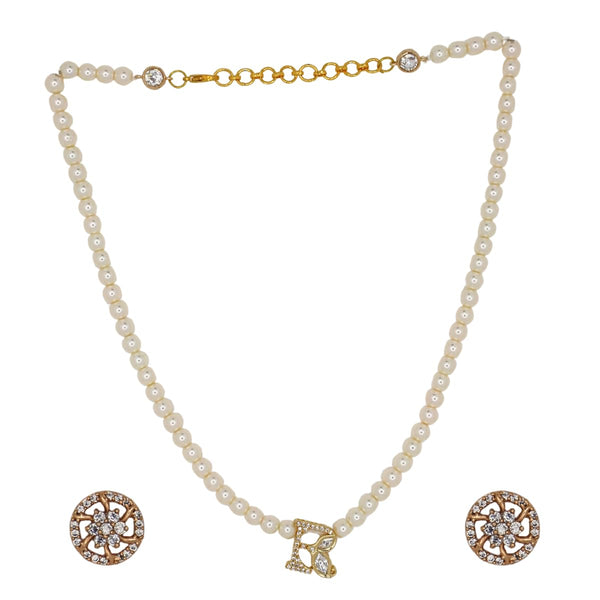 Iksava Pearl Beaded Necklace with Alphabet ‘E’ Pendant & Earrings Set – Adjustable Chain – Elegant Daily & Festive Jewelry for Women & Girls