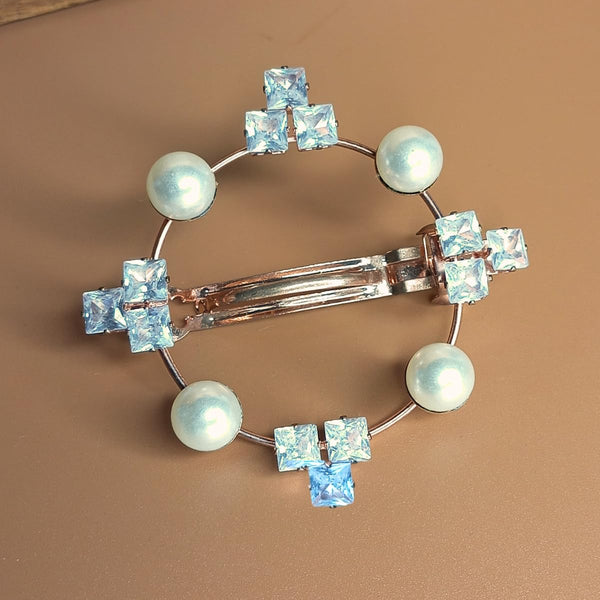 Trendisia Elegant Pearl & Crystal Round Hair Clip – Rose Gold Barrette for Women & Girls