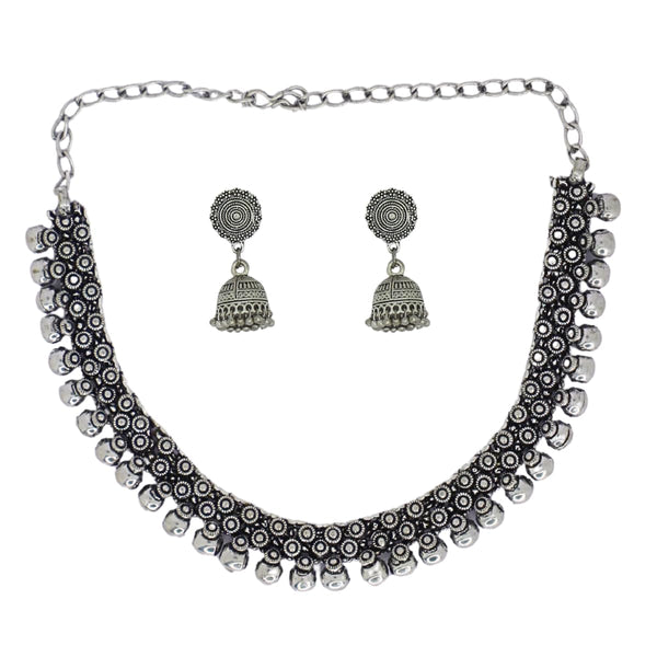 Antique Oxidised Silver Necklace Jewellery Set with Jhumka Earrings for Women & Girls | Traditional Ethnic Necklace Combo for Parties & Festivals