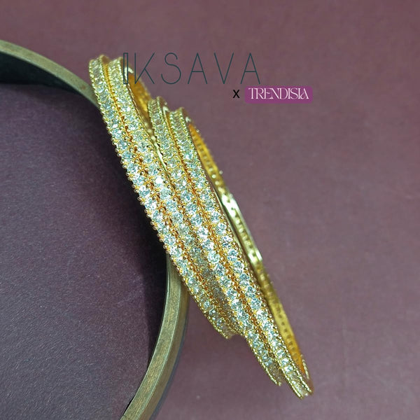 Iksava Gold Plated American Diamonds Studded Delicate Bangles Set of 4 for Women