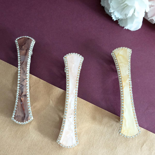 Marble Finish Hair Clips with Rhinestone Accents, Set of 3