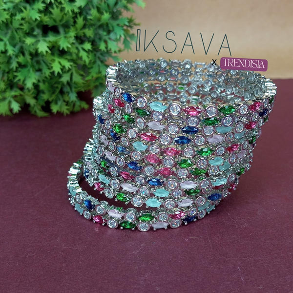 Iksava Silver Plated Premium American Diamonds Studded Multicolour Bangles Set of 12 for Women