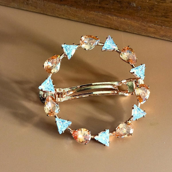 Trendisia Luxury Crystal Hair Clip – Rose Gold Round Barrette with Champagne & Triangular Stones for Women
