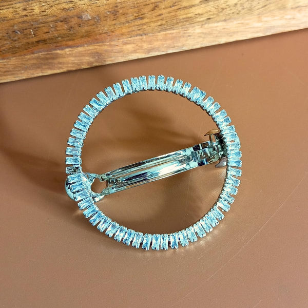 Trendisia Elegant Round Crystal Hair Clip – Silver-Tone Barrette with Baguette-Cut Stones for Women & Girls