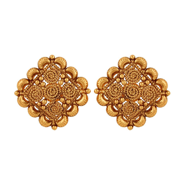 Antique Gold-Plated Stud Earrings – Traditional Handcrafted Ethnic Jewelry for Women