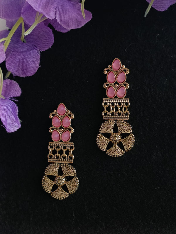 Floral Design Stone Studed Antique Earring- AER 5316