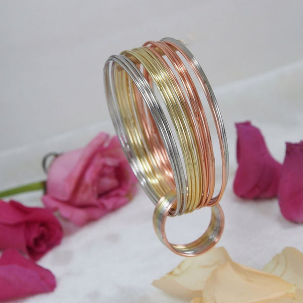 Three Tone Interlocking Ring Style Plain Bangles