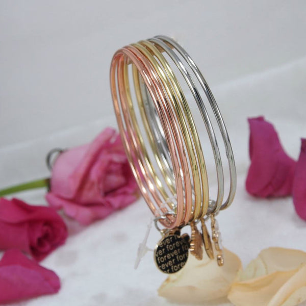 Three Tone Plain Stylish Bangles With Heart And Four-leaf Clover Charming