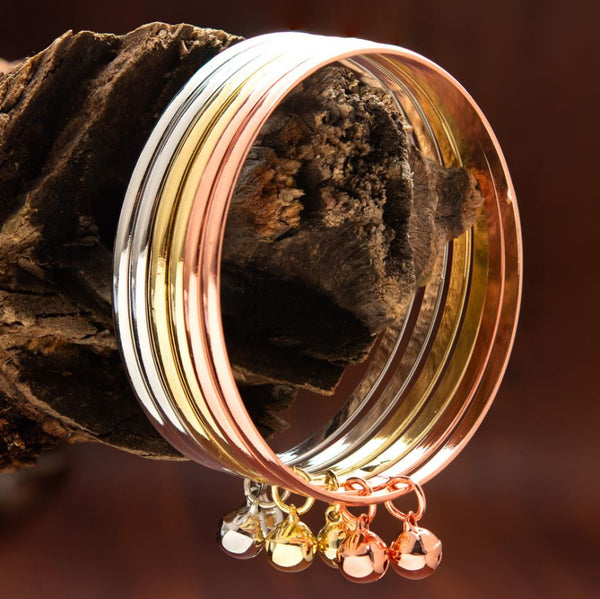Three Tone Plain Stylish Set of Bangles With Ghungroo Charms