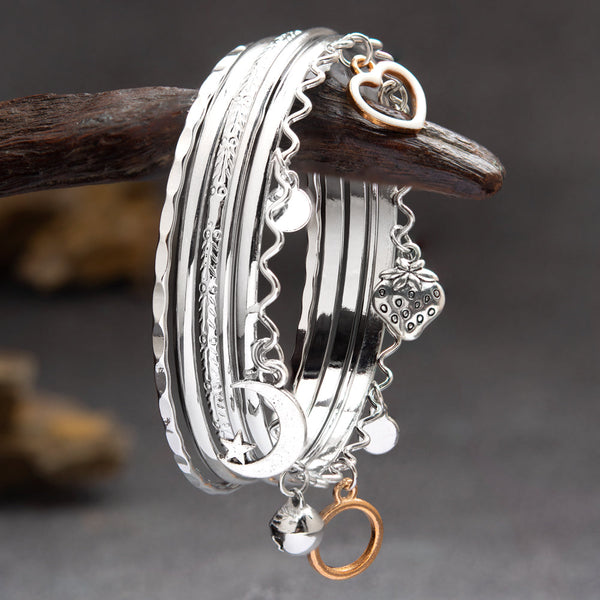 Silver Plated Designer Set of Bangles With Ghungroo And Strawberry - Moon Charms