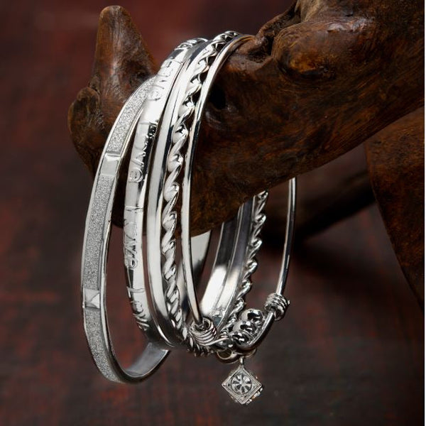 Silver Rhodium Plated Mix Designned Set of Bangle