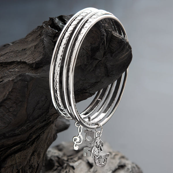 Silver Rhodium Plated Love Designed Mix Set Bangle