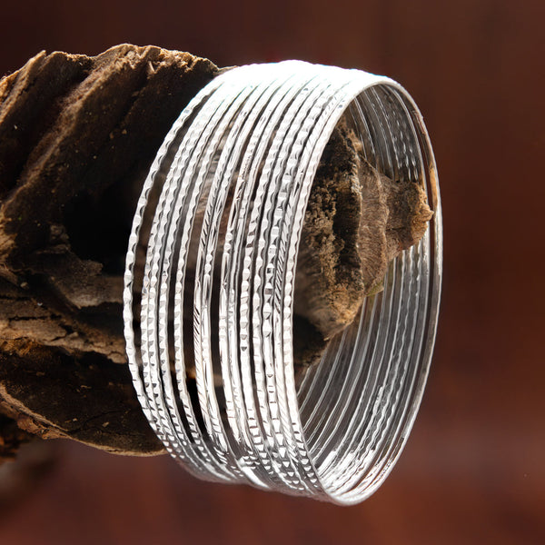 Silver Rhodium Plated Plain Handcrafted Designed Mix Set of Bangles