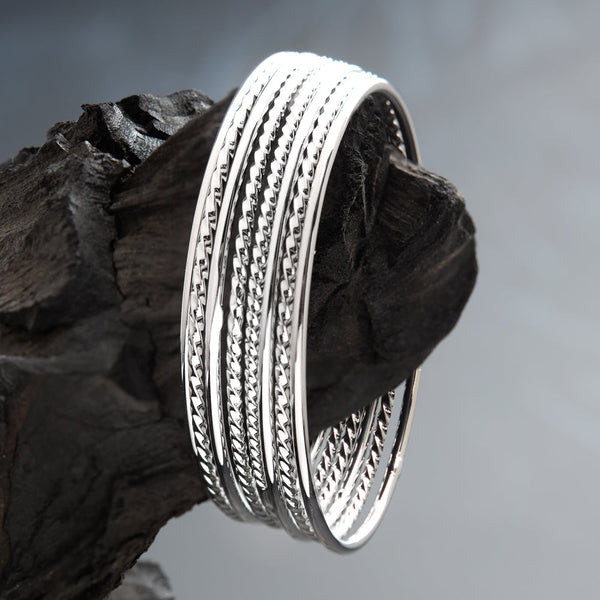 Silver Rhodium Plated Designer Set of Bangles