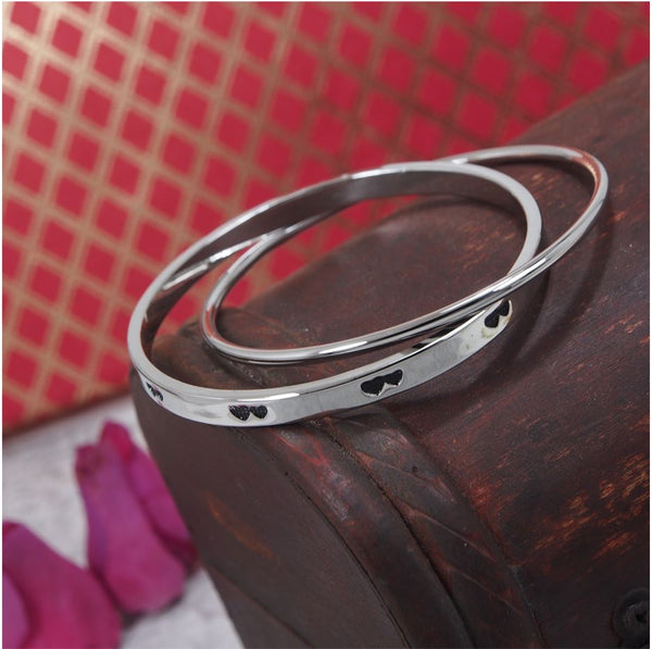 Gold Plated Heart Printed Style Double Round Interlocked Bangle