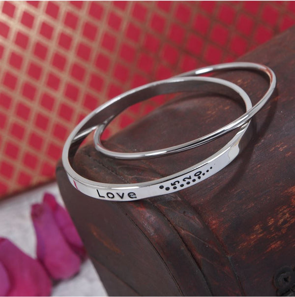 Silver Plated Letter Printed Style Double Round interlocked Bangle