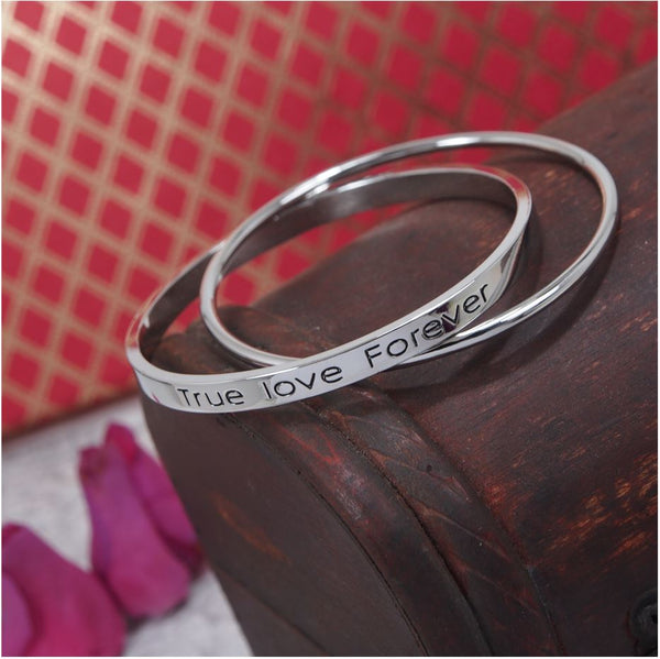 Silver Plated Rhodium Letter Printed Style Double Round Interlocked Bangle