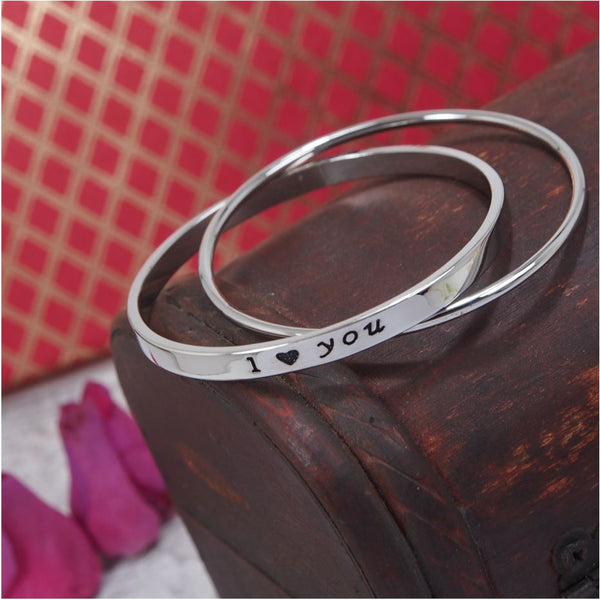 Silver Plated Rhodium Letter Printed  Style Double Round Interlocked Bangle