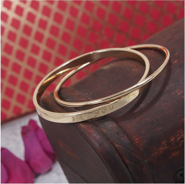 Gold Plated Letter Printed Style Double Round Interlocked Bangle