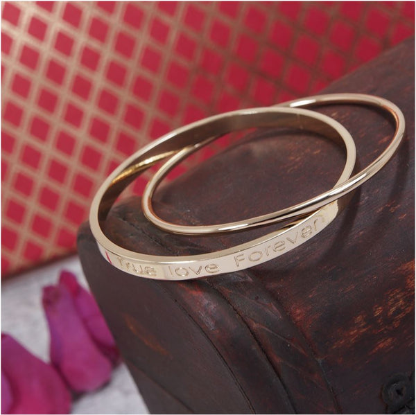 Gold Plated Letter Printed Style Double Round Interlocked Bangle