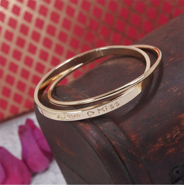 Gold Plated Letter Printed Style Double Round Interlocked Bangle
