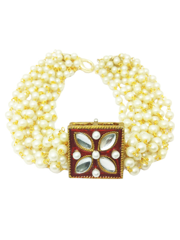 Kundan Enamel Pearl Bracelet | Multi‑Strand Ivory Elegance