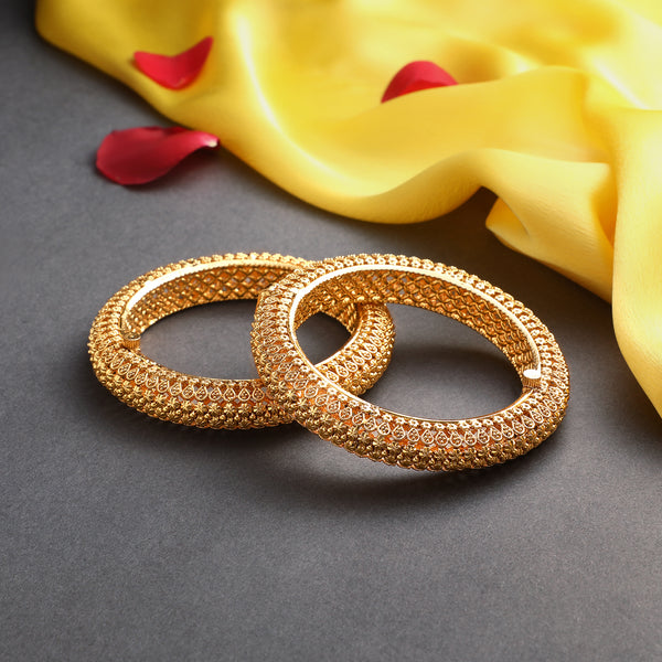 Gold-Plated Textured Bangles for Women – Ethnic Wear Jewelry (Set of 2)