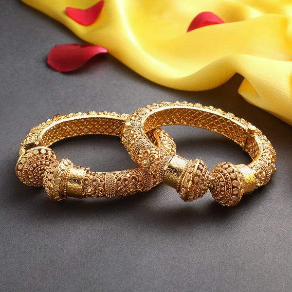 Temple Style Gold-Plated Traditional Bangles for Women – Antique Ethnic Kada (Set of 2)