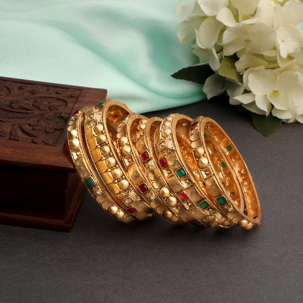 Matte Gold Plated Festive Bangle Pack of 6 for Women and Girls