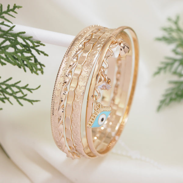 Gold Plated Evil eye Charmed Set Bangle