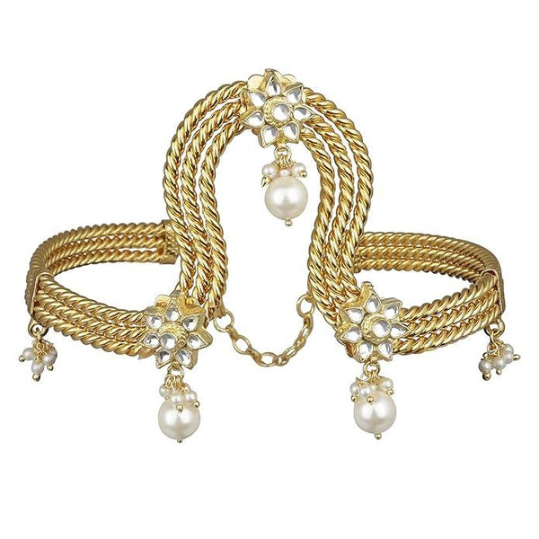 Women Gold-Plated Brass Kundan Armlet Bracelet - Trendisia