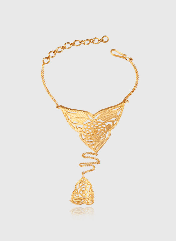 Gold-Plated Triangular Shaped Haathpaan with Ring for Women