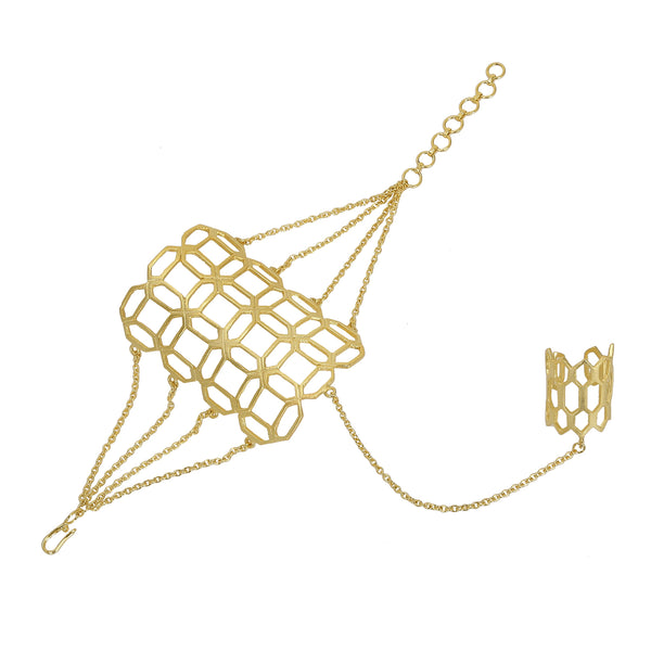 Matt Gold Finish Designer Haathphool with Ring for Women