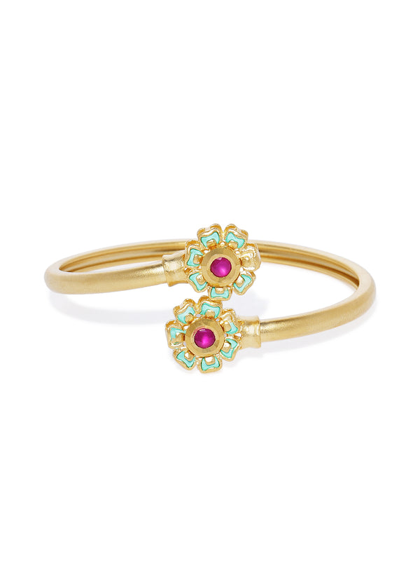 Matte Gold with Sea Green Enamel & AD Cuff Bracelet