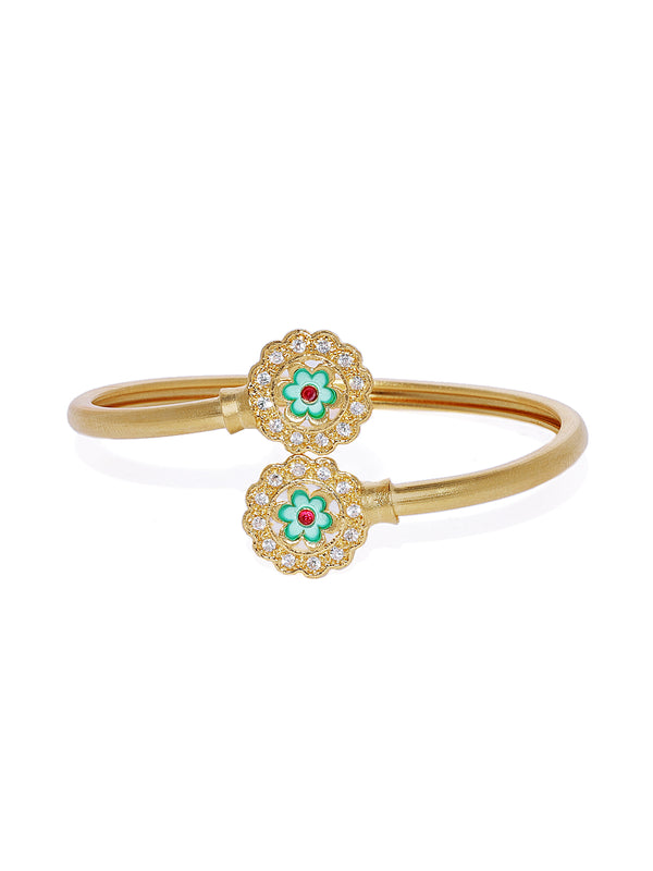 Gold Plated Cubic Zirconia Floral Enamel Cuff Bracelet