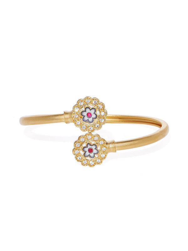 Matte Gold with Grey Enamel & American Diamond Cuff Bracelet