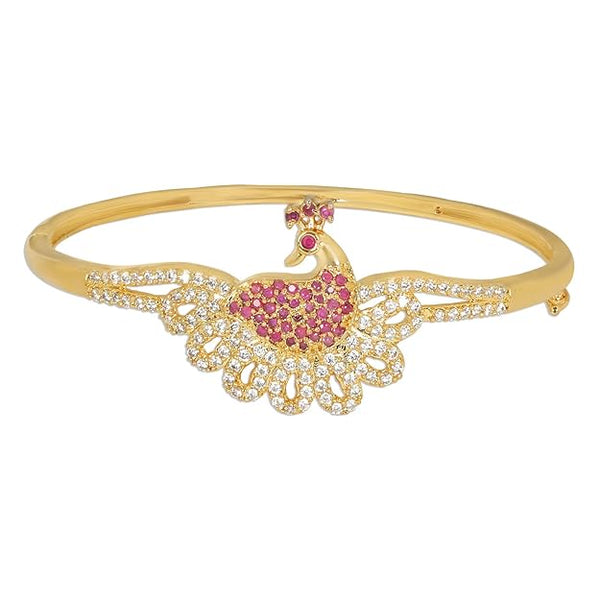 Gold-Plated Bangle Bracelet with Majestic Peacock Design and