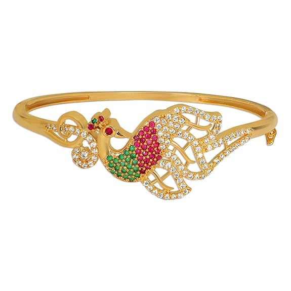 Gold Plated American Diamonds Studded Peacock Design Handcra