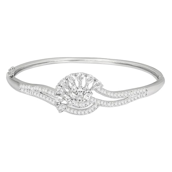 Elegant Sterling Silver Diamond-Studded Bangle Bracelet