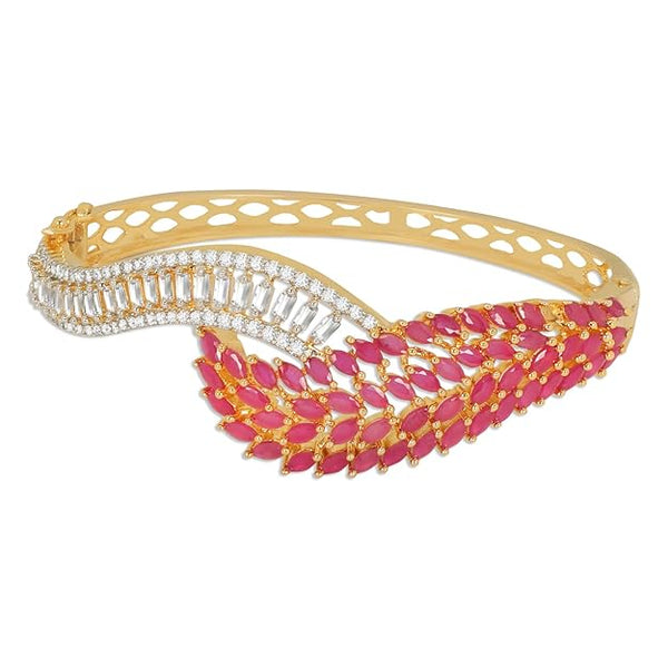 Gold-Plated Bangle Bracelet with Ruby Marquise and White Cry